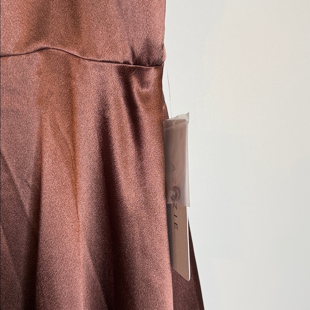 NWOT Azazie Leonis Espresso Mermaid Pleated Stretch Satin Convertible Dress 14 - Picture 9 of 11